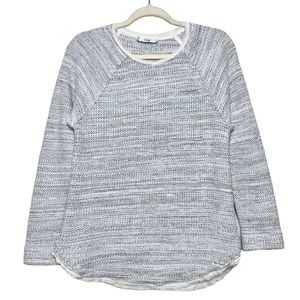 VINCE Heather Gray Woven Knit Cream Silk Trim Long Sleeve Sweater- Size Small